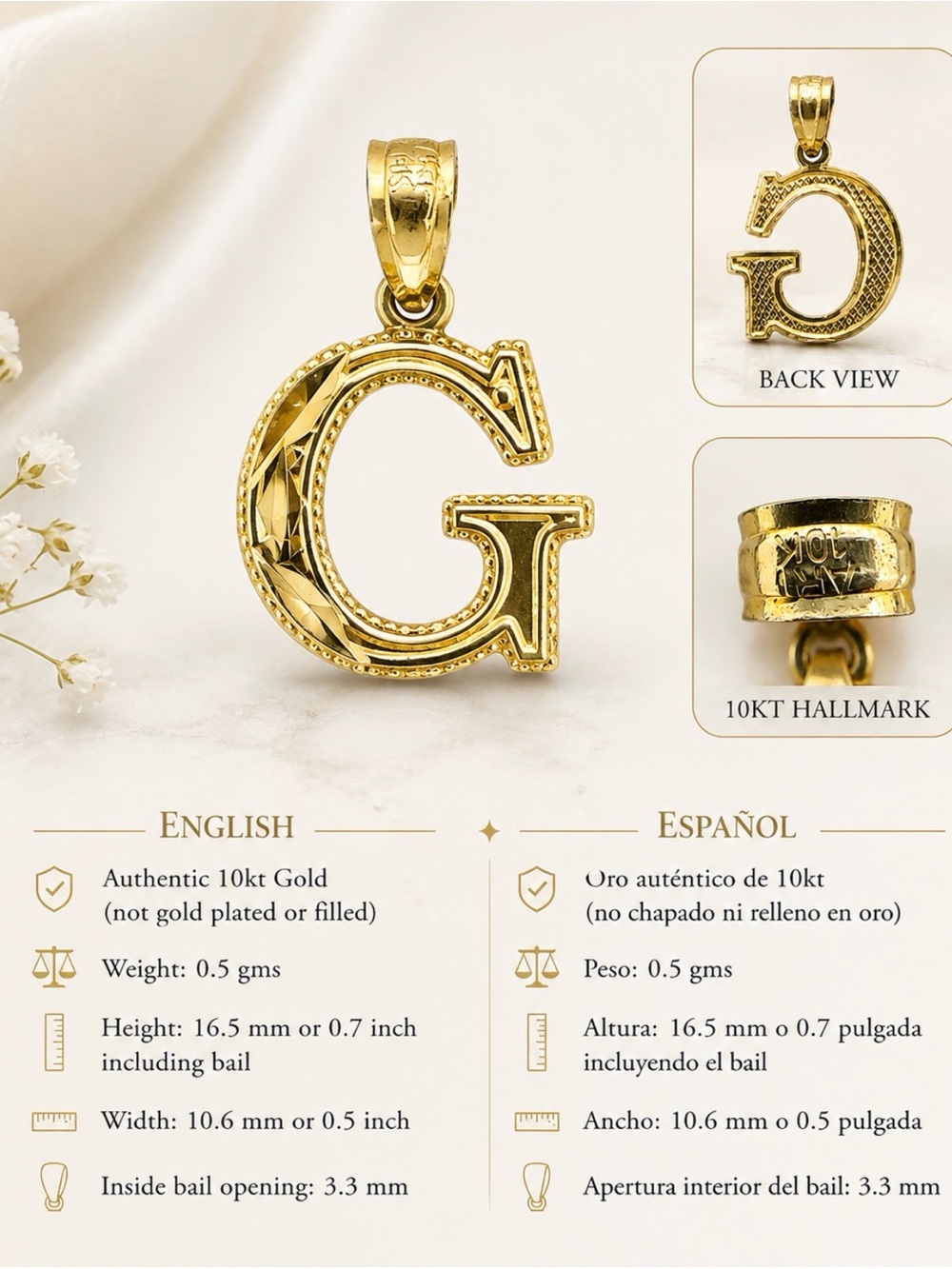 10kt Gold Initial G Pendant Necklace - Yellow Gold